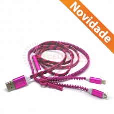 CABO DE DADOS USB 2 EM 1 ZIPPER PARA IPHONE 5G/S3 I9500